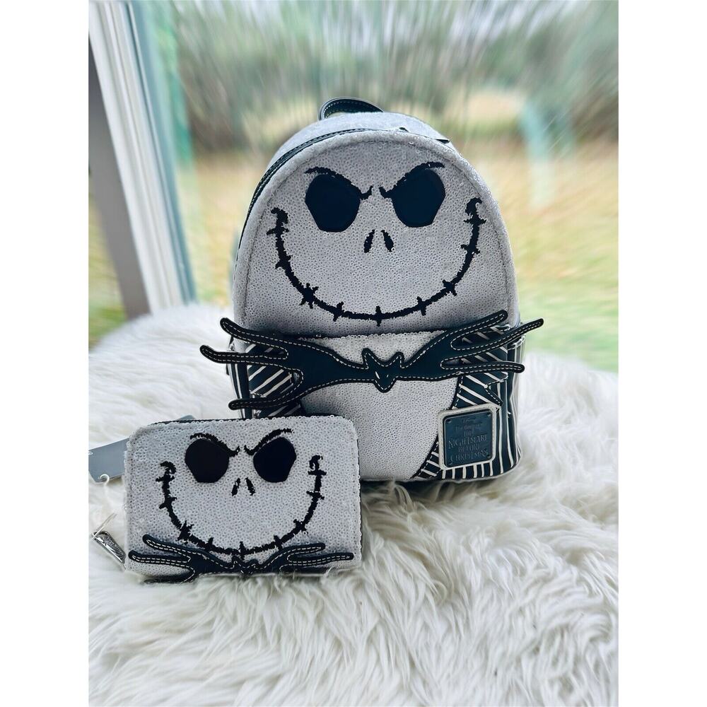 *NEW 2 PACK LE*Loungefly Exclusive Jack Skellington Sequin Mini Backpack &Wallet